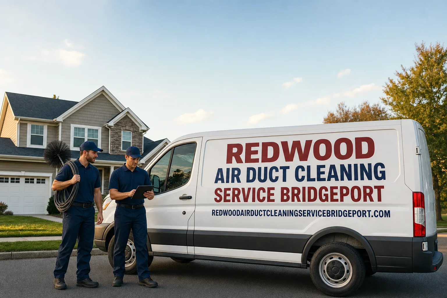 Redwood Air Duct Cleaning Service Bridgeport service vehicle and crew in Bridgeport, CT
